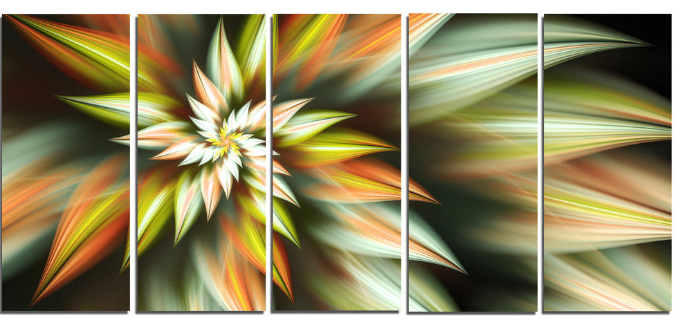 Exotic Brown Fractal Spiral Flower, Abstract Canvas Art Print, 60"x28", 5 Panels