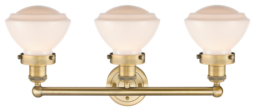 Olean 3-Light 25" Bath Vanity Light, Brushed Brass Finish, Matte White Shade