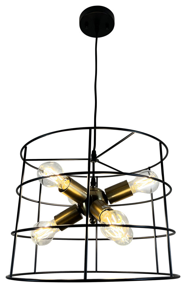 Nicte 6-Light Brass and Black Cage Chandelier