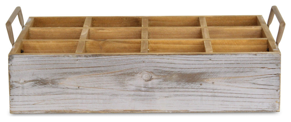 Wooden 12 Compartment Caddy With Metal Accent And Side Handles