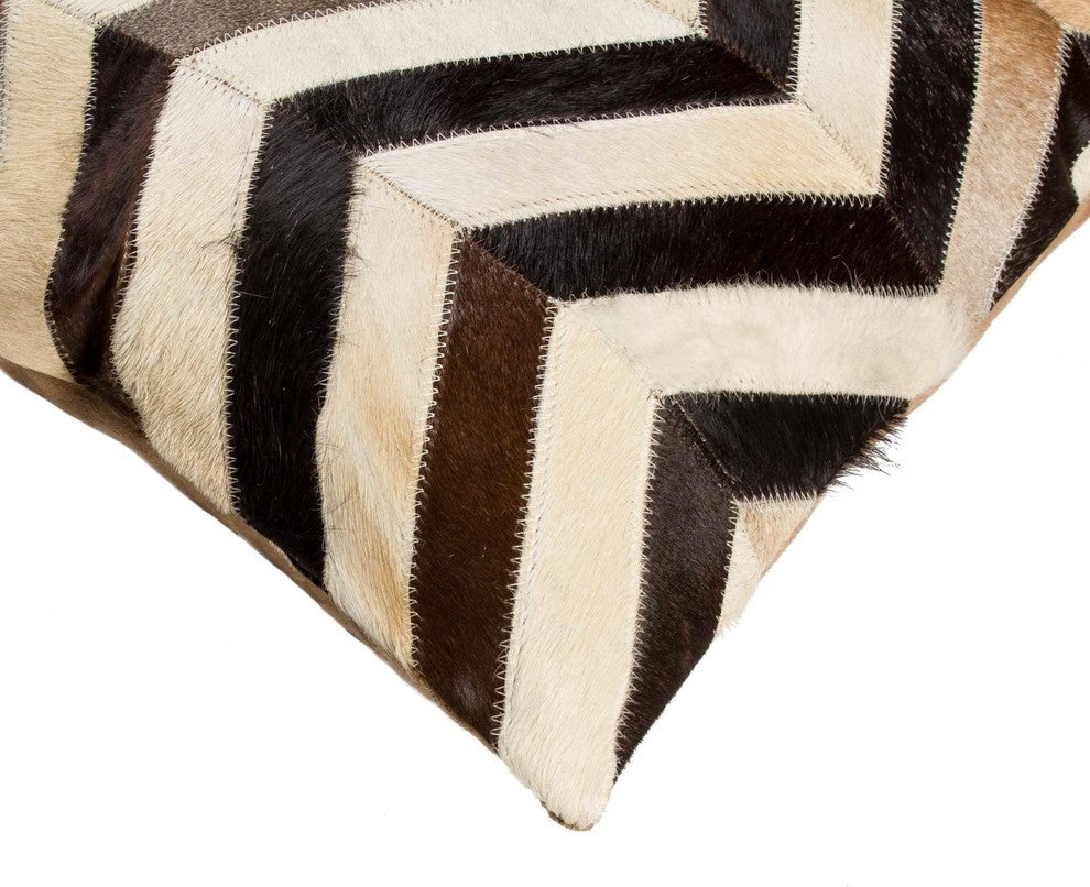 18"x18"x5" Stunning Tricolor Chevron Torino Kobe Cowhide Pillow