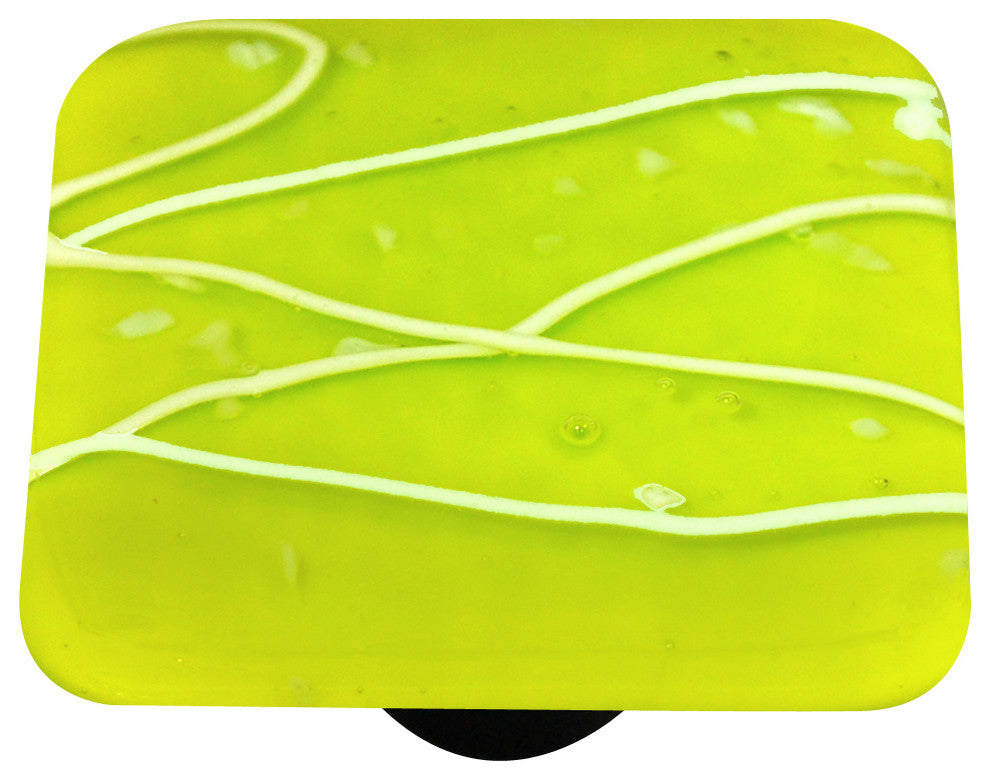 Art Glass Square Mardi Gras Knob, Black Post, White Mg, Spring Green