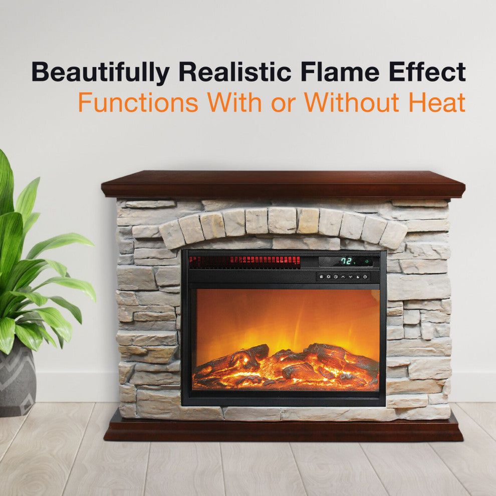 Large Square Infrared Faux Stone Fireplace
