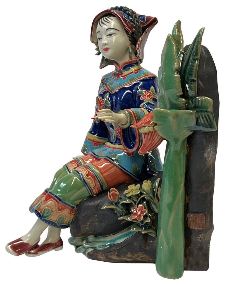 Chinese Oriental Porcelain Qing Style Dressing Banana Tree Lady Figure Hws3072