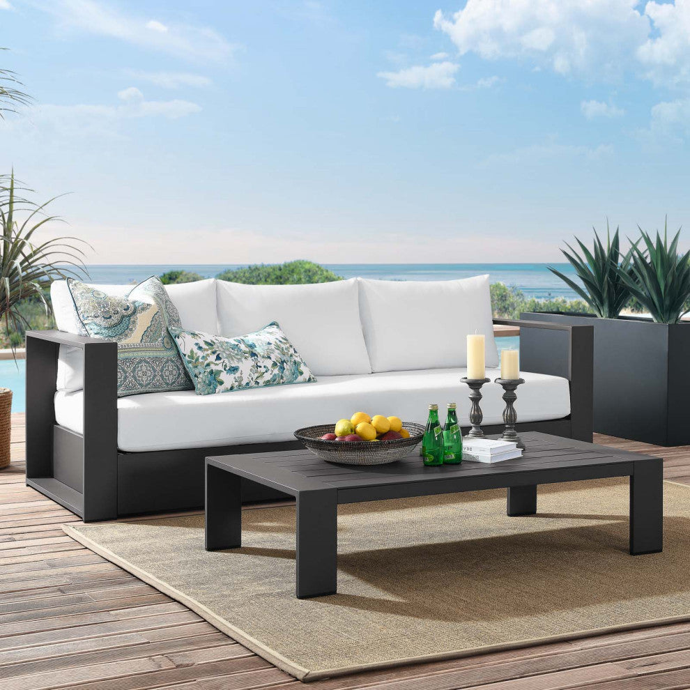 Lounge Sofa Table Set, White, Aluminum, Modern, Outdoor Patio Hospitality