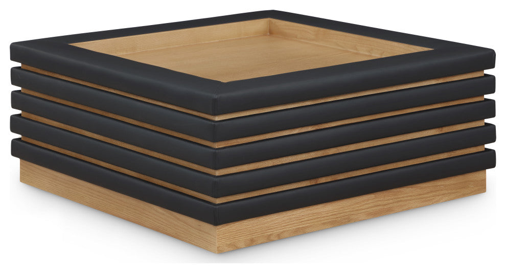 Rory Black Faux Leather Coffee Table, Black, Square, Natural Finish