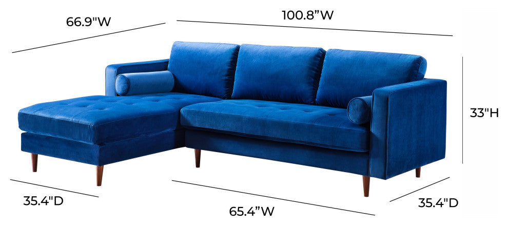 Como Navy Velvet Sectional LAF - Navy