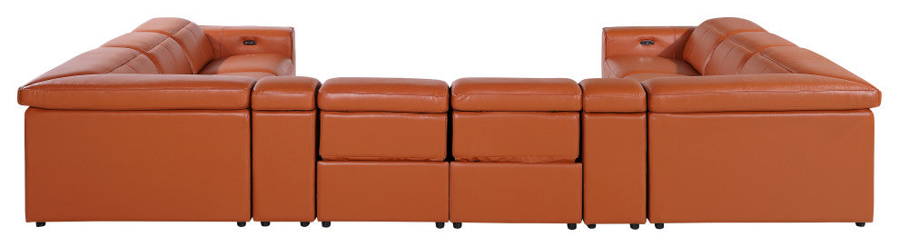 Niccolo Italian Leather 10-Piece U-Shaped 4 Power Reclining Sectional, Camel