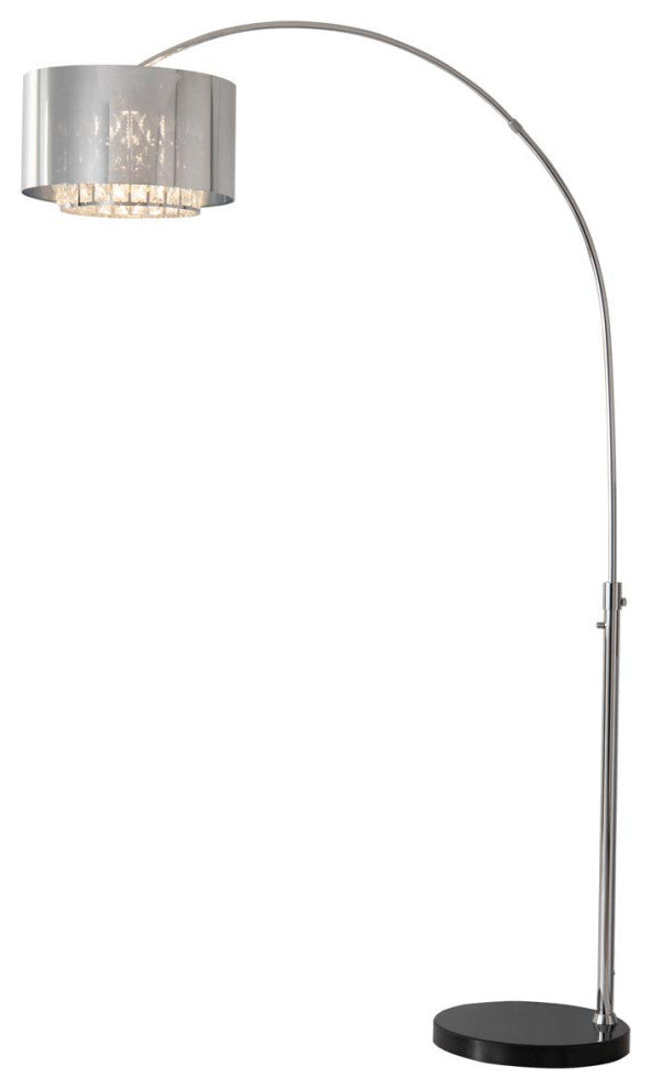 Marilyn 1 Light Arc Floor Lamp - 94" Chrome, Mylar & Crystal shade Rotary Switch