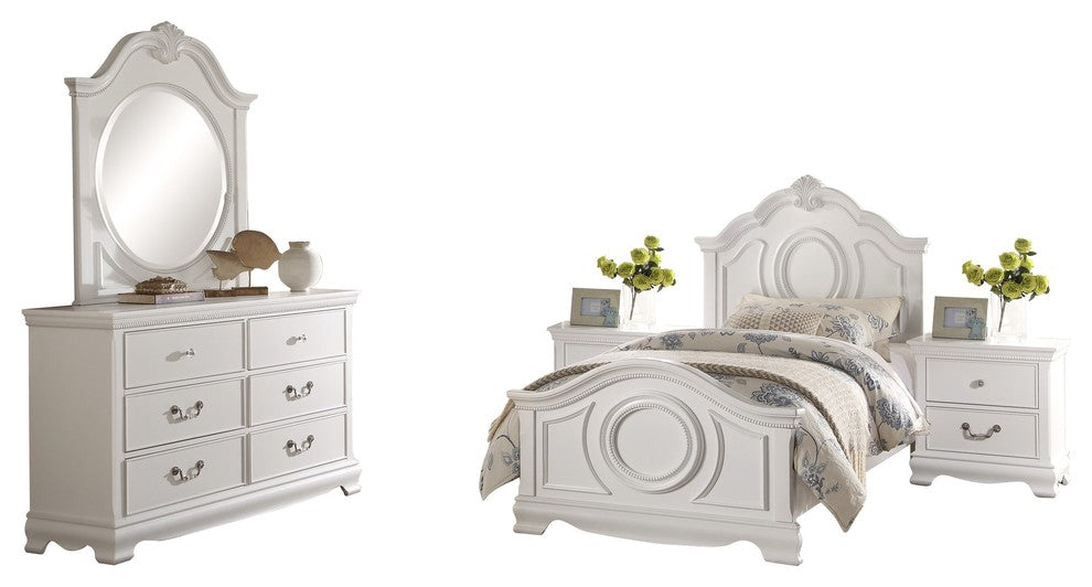 5-Piece Libby Girls Cottage Full Bed, Dresser, Mirror, 2 Nightstand, White