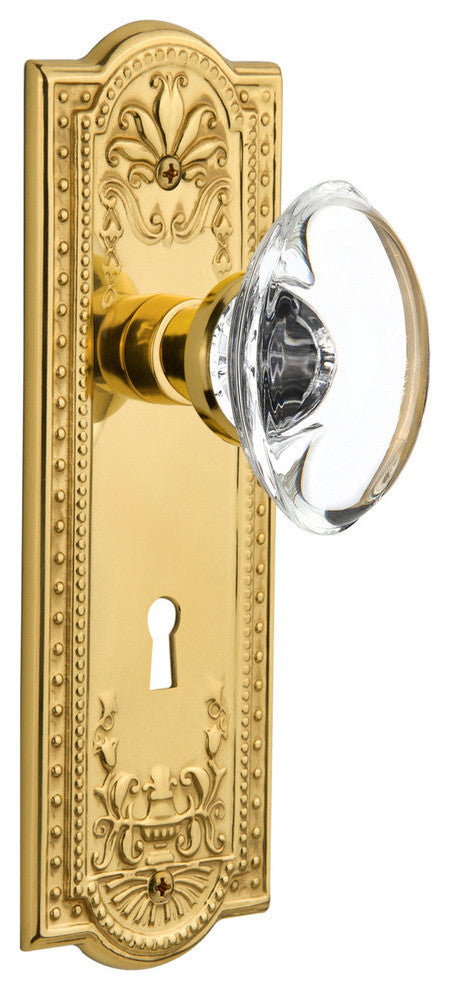 Meadows Plate With Oval Clear Crystal Knob, Polished Brass