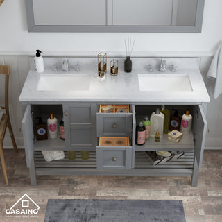 CASAINC 60" Marble Top Luxury Double Sink Bathroom Vanity, Gray