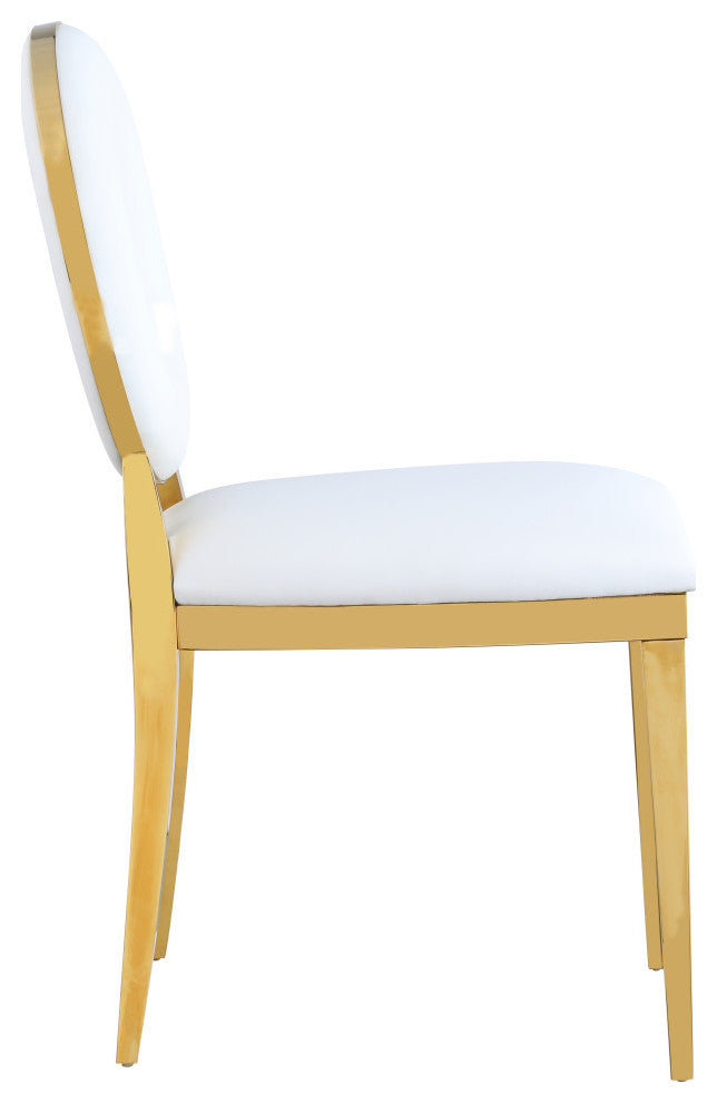 Carousel Upholstered Dining Chair, Set of 2, White Vegan Leather, Gold Finish