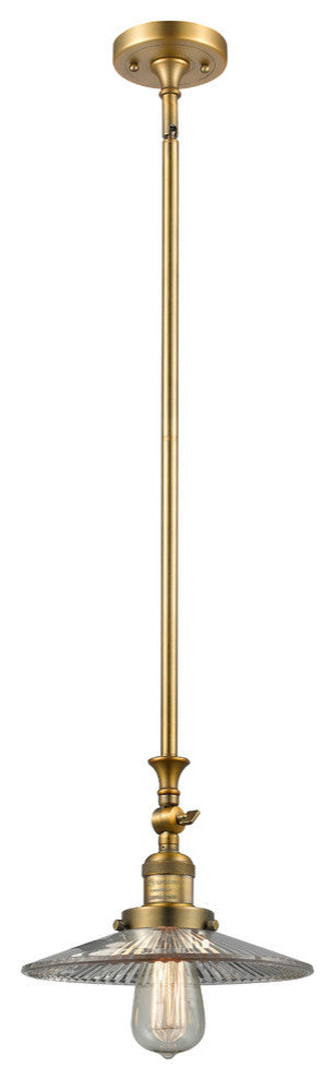 1-Light LED Halophane Mini Pendant, Brushed Brass, Clear Halophane
