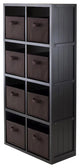 Bookcase, Tall Design & 8 Storage Shelves With Pull Handles, Chocolate/Black