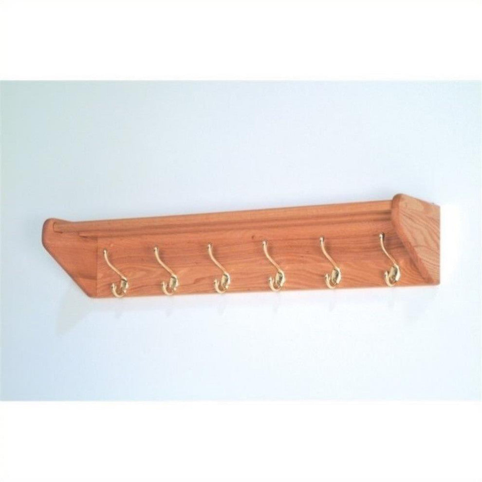 Wooden Mallet Hat and Coat Wood Rack with 6 Brass Hooks in Light Oak