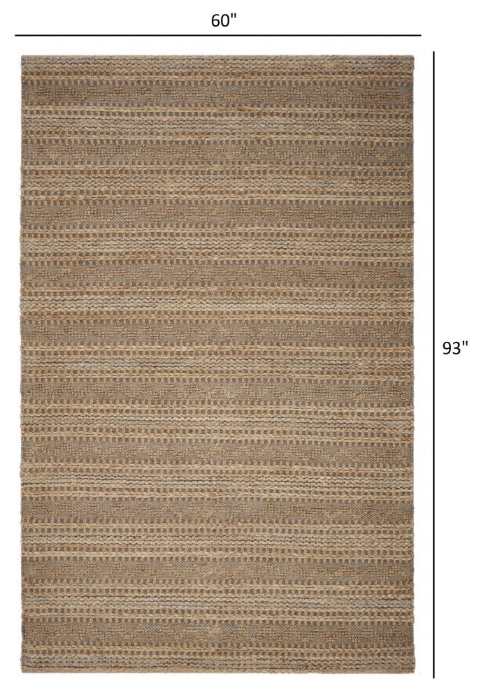 5" x 8" Tan and Gray Intricate Striped Area Rug