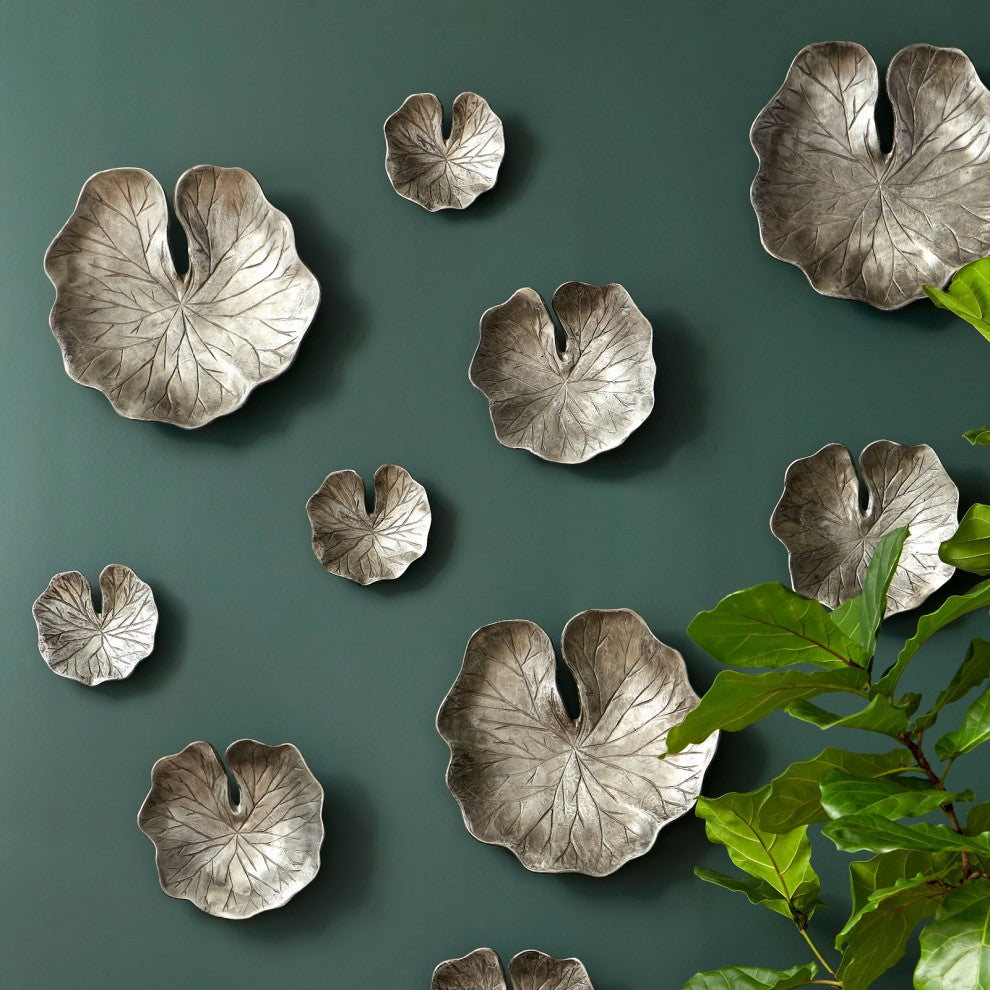 Lotus Leaf Wall Tiles, 3-Piece Set, Black/Silver, Aluminum
