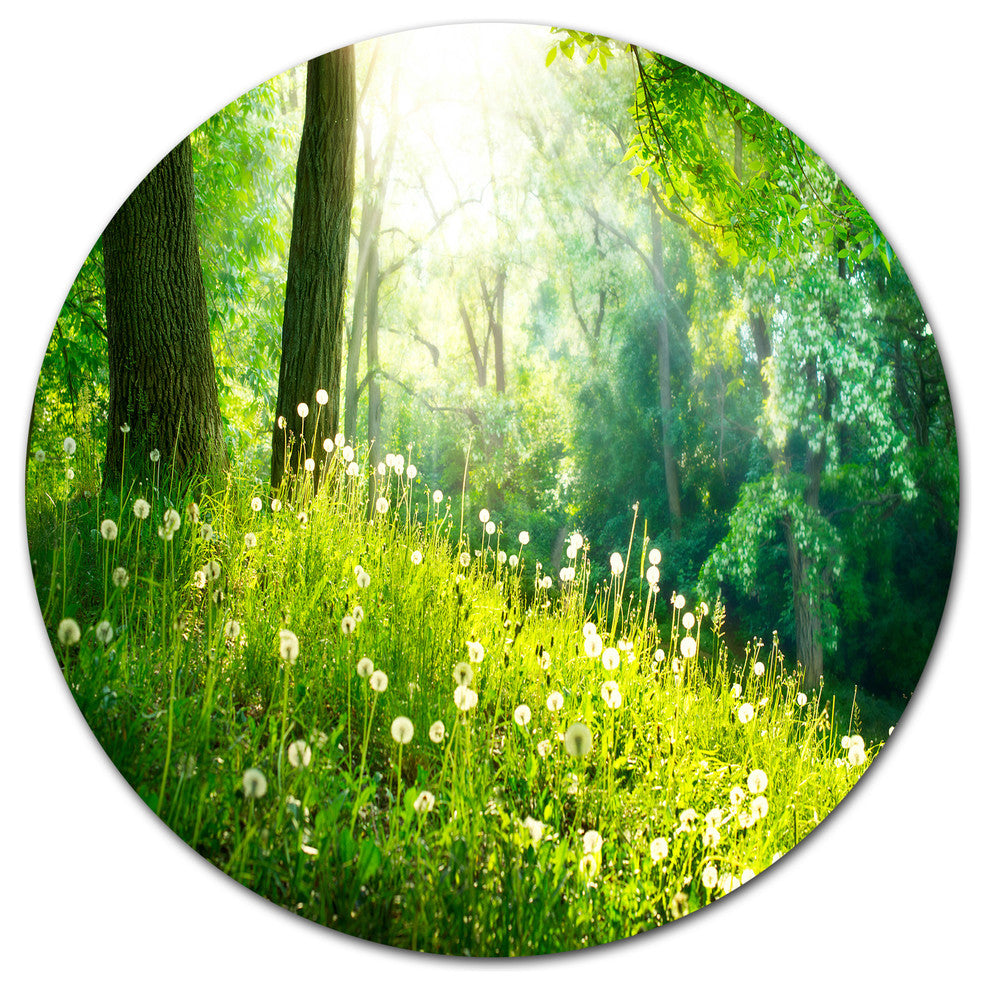 Beautiful Green Grass And Trees, Landscape Art Round Metal Artwork, 38"