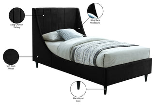 Eva Velvet Upholstered Bed, Black, Twin