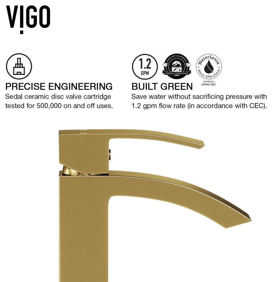 VIGO Duris 12" H Single Handle Single Hole Bathroom Vessel Faucet, Matte Brushed Gold