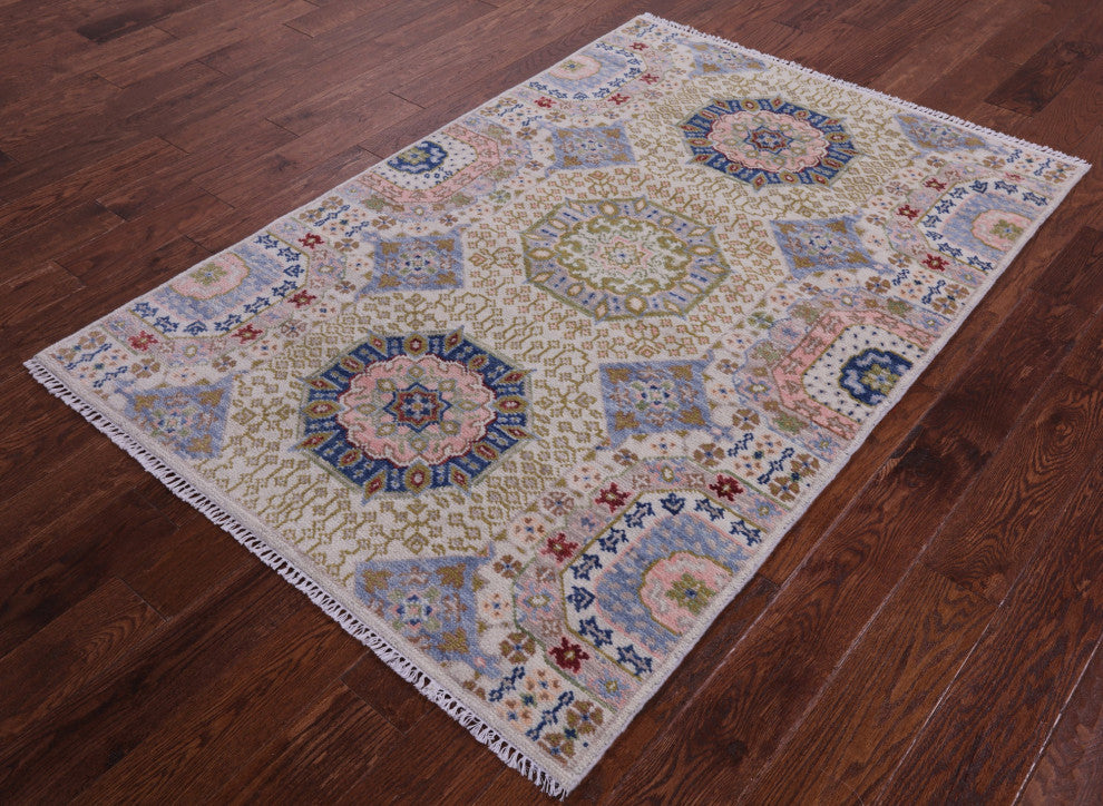 4' 1" X 6' 1" Geometric Mamluk Handmade Wool Rug - Q15932