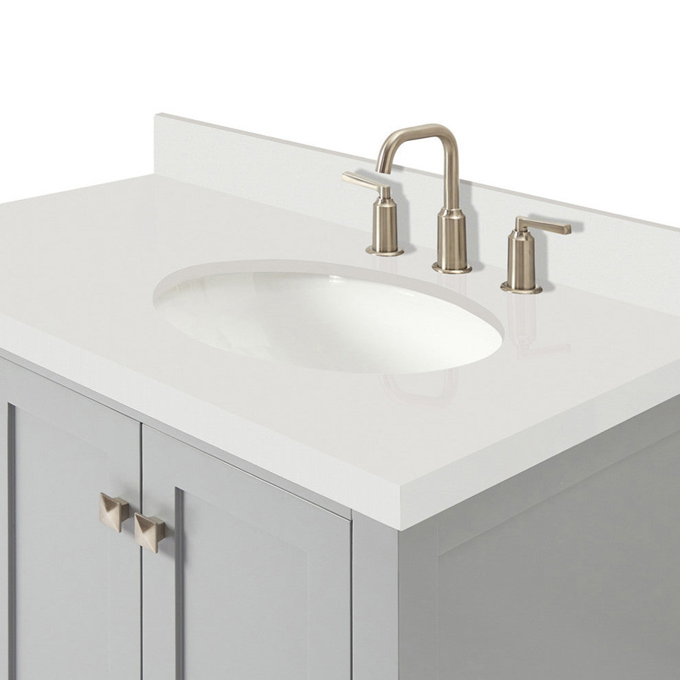 ARIEL Cambridge 37" Right Offset Oval Sink Bathroom Vanity Grey With Quartz Top