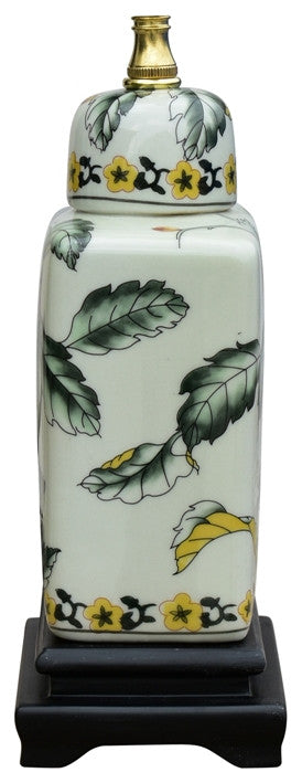 Bird and Floral Porcelain Tea Caddy Table Lamp 17"