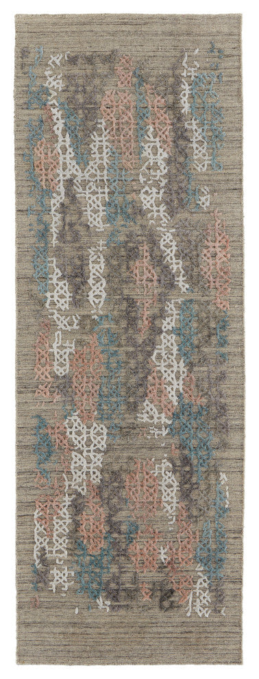 Weave & Wander Huntley Rug, Coral Pink/Blue/Taupe, 2'9"x8' Runner