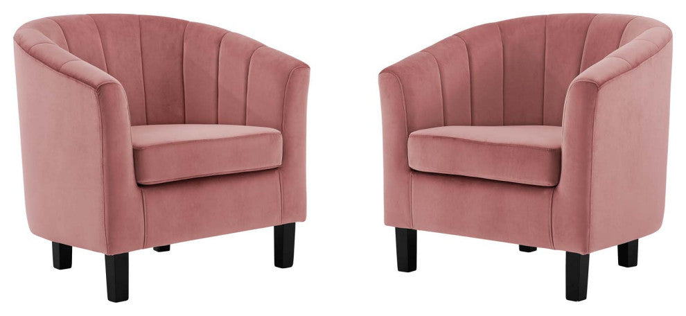 Tufted Armchair Accent Chair, Set of 2, Velvet, Pink, Modern, Lounge Hospitality