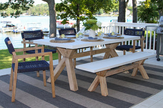 6-Piece Ivory Composite and Blue Rope Rectangle Dining Set