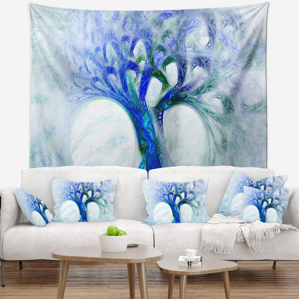 Blue Mystic Psychedelic Tree Abstract Wall Tapestry, 39"x32"