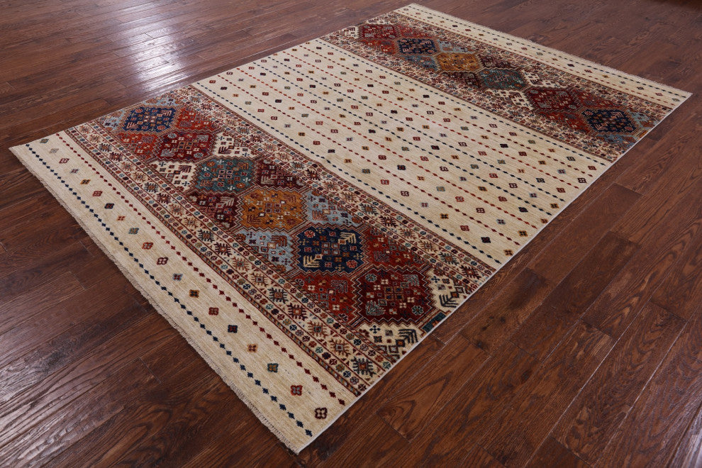6' 7" X 9' 6" Hand Knotted Khorjin Super Kazak Rug Q10985