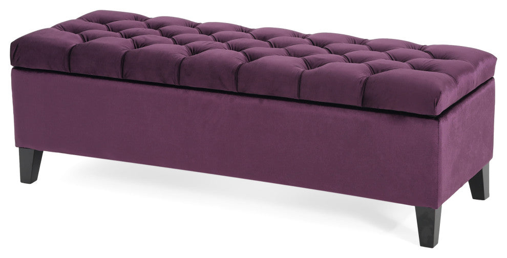 GDF Studio Ottilie Contemporary Button-Tufted Storage Ottoman Bench, Purple