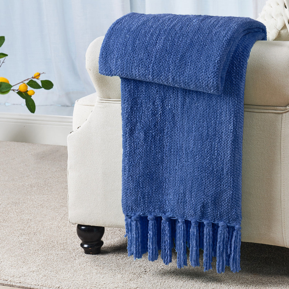Crystal Chenille Jumbo Throw Blanket, Lapis Blue