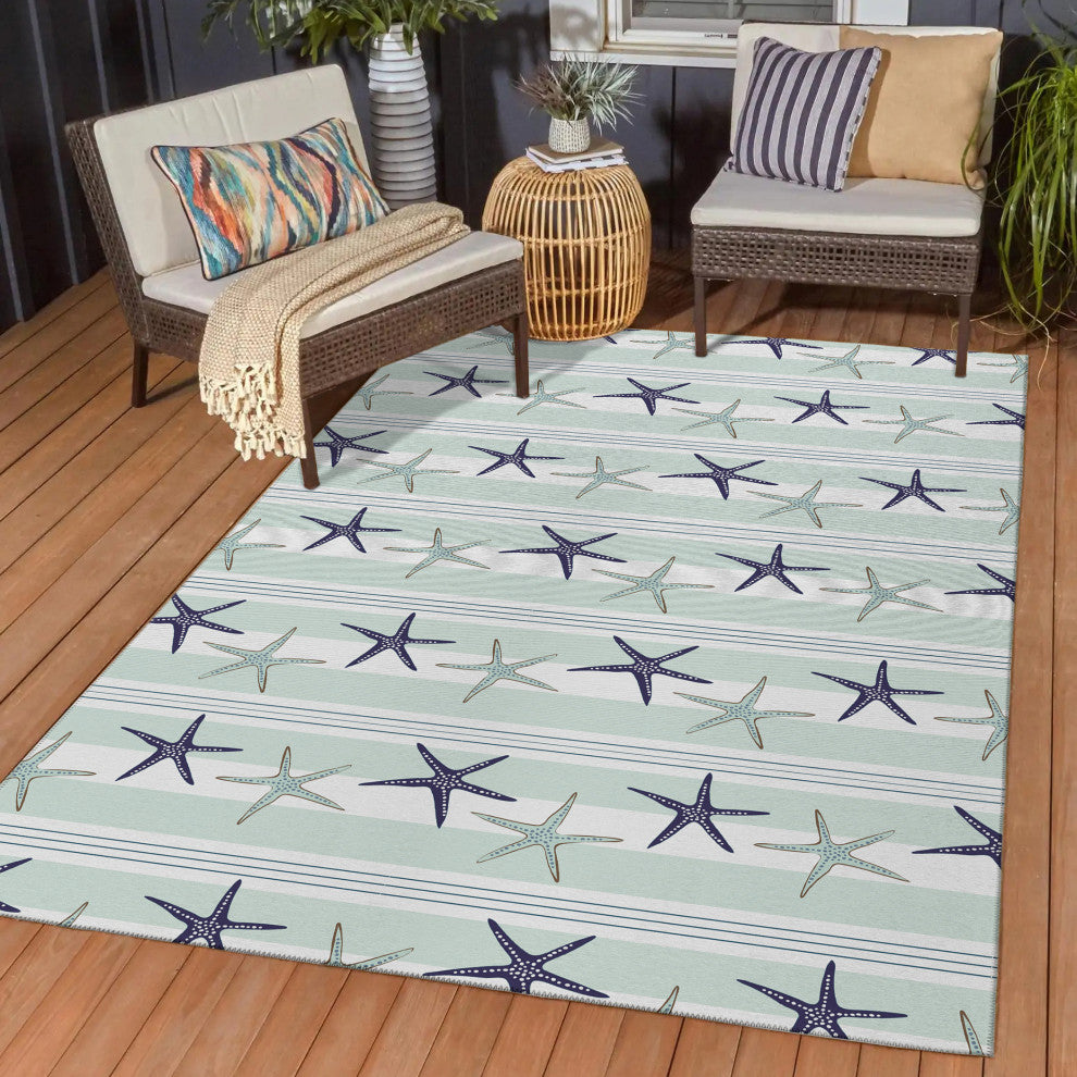 Indoor/Outdoor Seabreeze SZ12 Mist Machine Washable 5' x 7'6" Rug