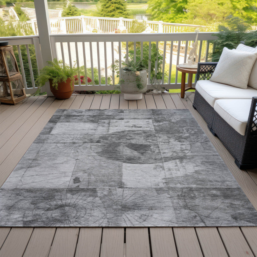 Machine Washable Indoor/Outdoor Chantille ACN1905 Gray 3' x 5' Rug