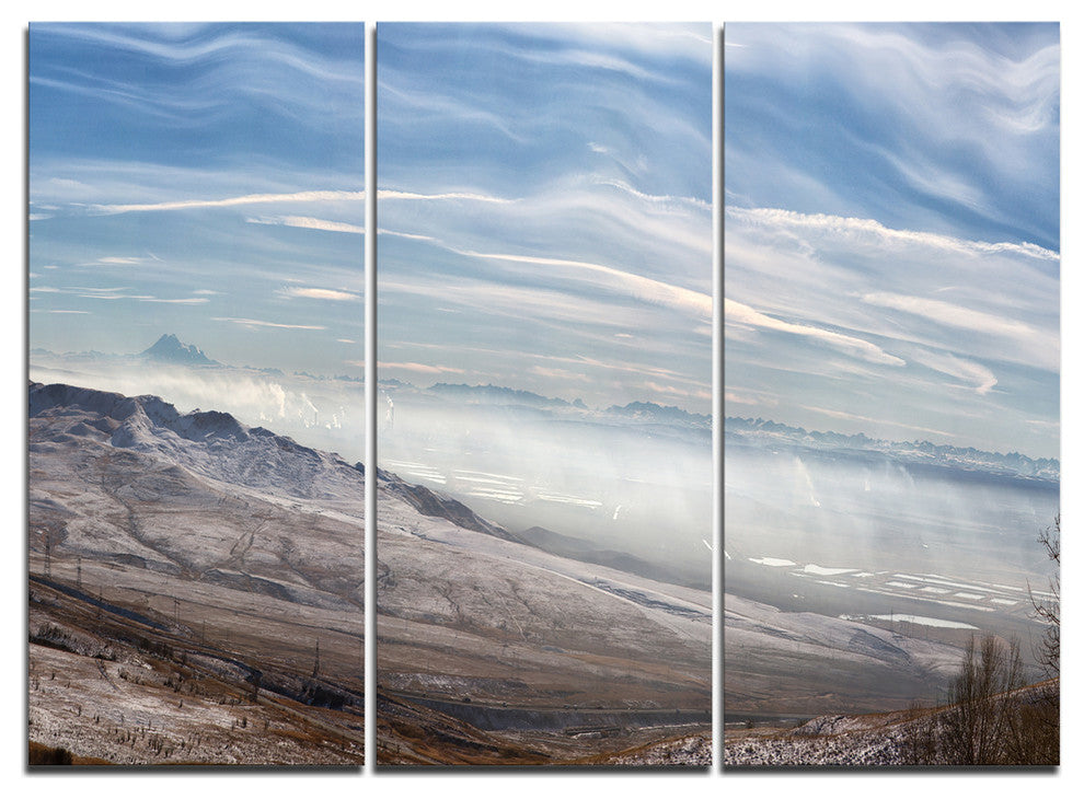 "Winter Mountains in Caucasus" Oversized Beach Metal Wall Art, 3 Panels, 36"x28"