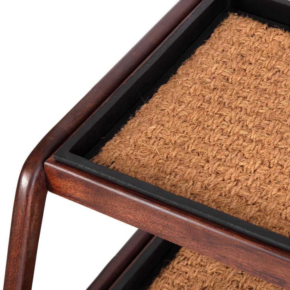Double-Tier Brown Stand With 3-Pair Rubber Boot Trays Smoked Oak