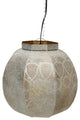 Distressed White and Gold Moroccan Cut-Out Hanging Lantern Pendant