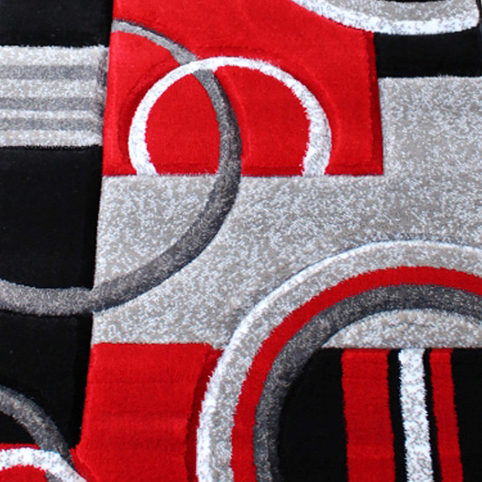 Athens Collection Runner 3' x 16' Red Abstract Area Rug