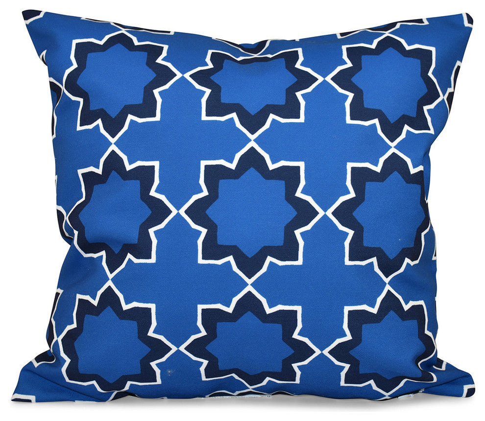 Bohemian, Geometric Outdoor Pillow, Blue, 18"x18"