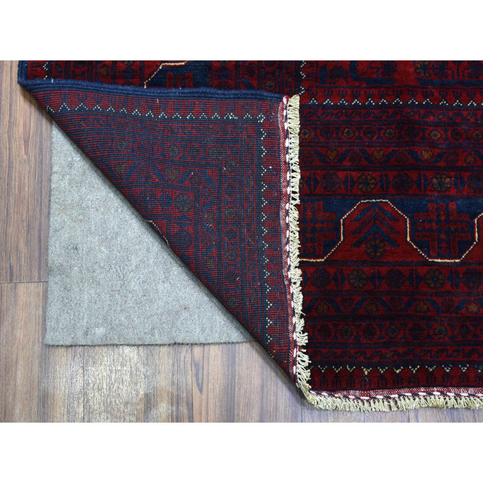 Red Hand Knotted Tribal Design Soft Wool Afghan Khamyab Oriental Rug, 9'8"x13'1"