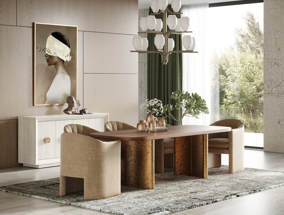 Modrest Marjorie Modern Walnut, Brushed Gold Rectangular Dining Table