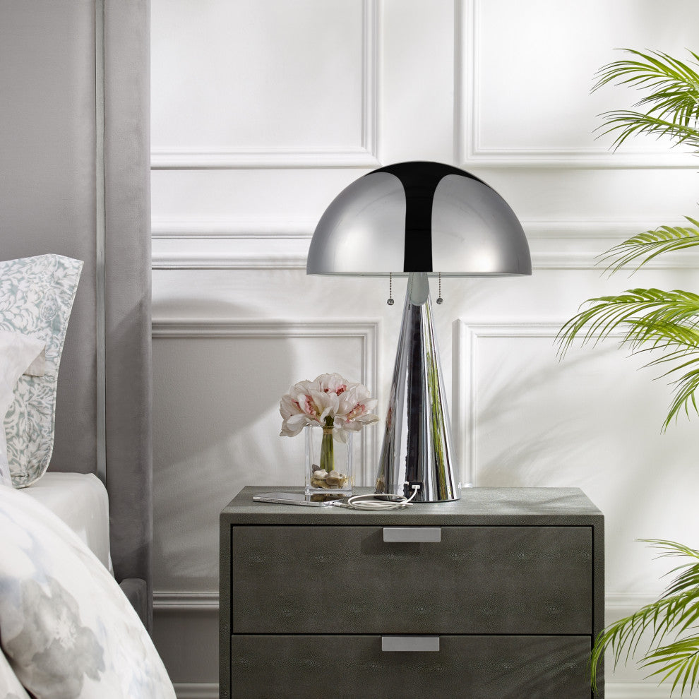 Inspired Home Emmalin Table Lamp, USB Charger, Chrome