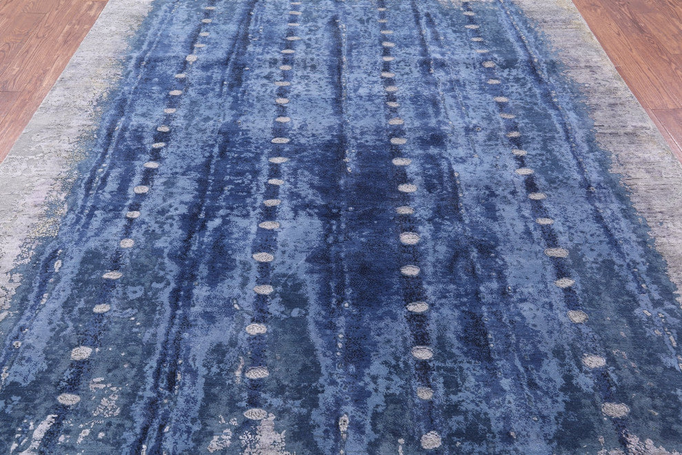Abstract Hand-Knotted Wool and Silk Rug 7' 10" X 10' 1" Q9054