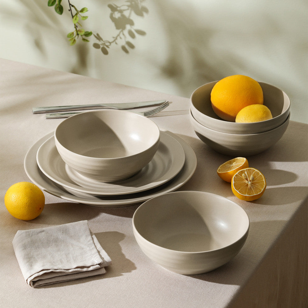 Stone Lain Orbit Stoneware 24-Piece Dinnerware Set, Beige