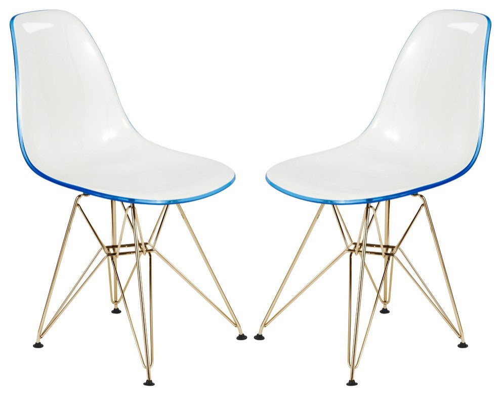 Cresco Eiffel Base Dining Chair, Gold Base, Set of 2, White Blue