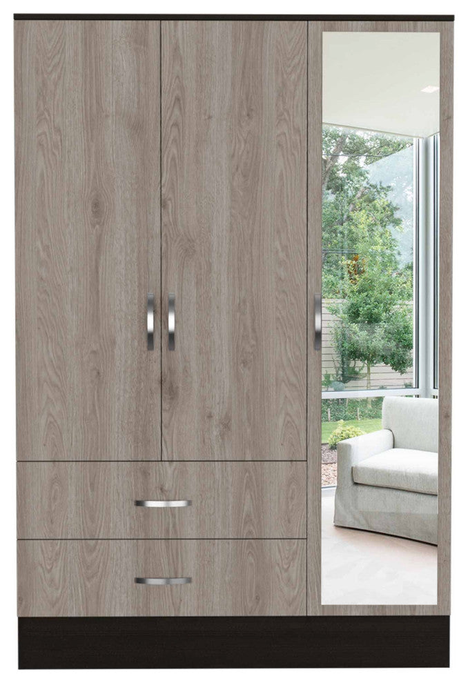 Mirrored Armoire Draggo, Bedroom, Black / Light Gray