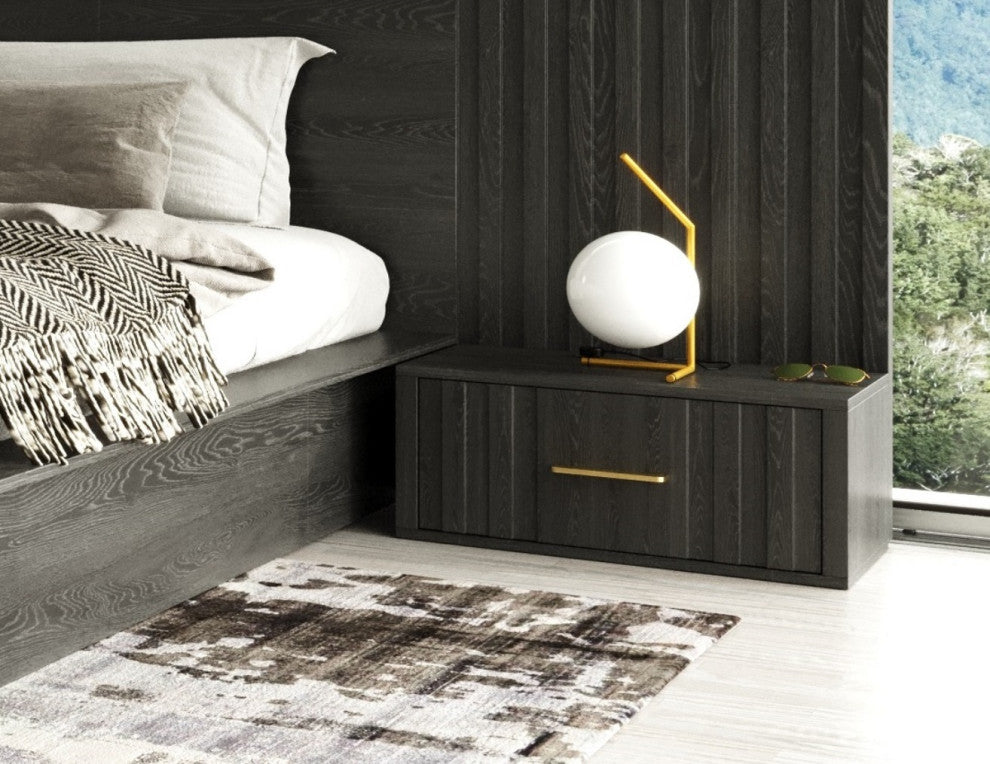 Modrest Manchester- Platform Dark Grey Bed With Two Nightstands, Queen